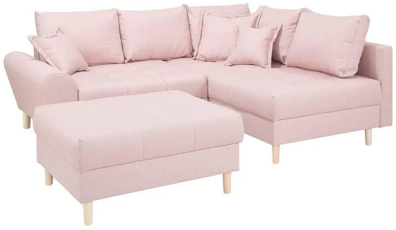 Home affaire Ecksofa Rice L-Form, B: 223 cm - OTTO. Verlässliche Qualität., Set: Sofa & Hocker, 3 Zierkissen, Federkern, Rosa, – Produktbild 5 von 5