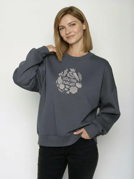 GreenBomb GREENBOMB Veggie Patch Core - Lässiges Sweatshirt aus Bio-Baumwolle / hochwertiger Print / GOTS / Fair & Vegan, Grau (gravel), – Produktbild 1 von 4