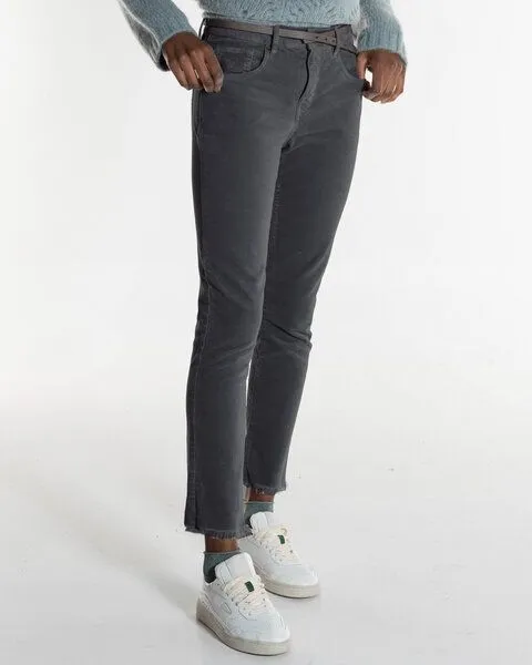 Alma & Lovis Alma & Lovis Softe Samthose mit stylischem Fransensaum | Velvet Slim, Anthra (dunkelgrau), – Produktbild 1 von 1