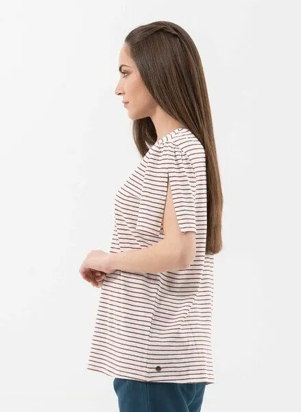 ORGANICATION ORGANICATION T-Shirt aus Bio-Baumwolle und Leinen mit Armschlitze, White/hot chocolate, – Produktbild 3 von 4