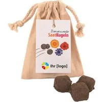 3er Bio-Blumensaatkugel 'Bienenweide' im Baumwollbeutel inkl. 1-4-farbig bedruckter Karte – Produktbild 1 von 1