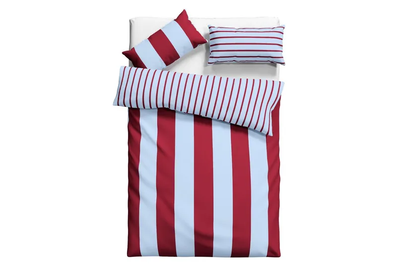 OTTO home Wendebettwäsche Sari Trend ab Gr. 135x200 cm, Bettwäsche-Set in modernen Farben, Linon, 3 teilig, Bettwäsche aus 100% Baumwolle mit Streifen, trendig, Blau|rot, – Produktbild 2 von 4