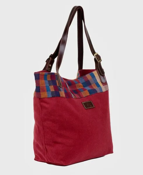 Dragolina Dragolina Shopper Miss Eve mit Webstoff der Pwo Karen, Terracotta karo (rot), – Produktbild 1 von 4