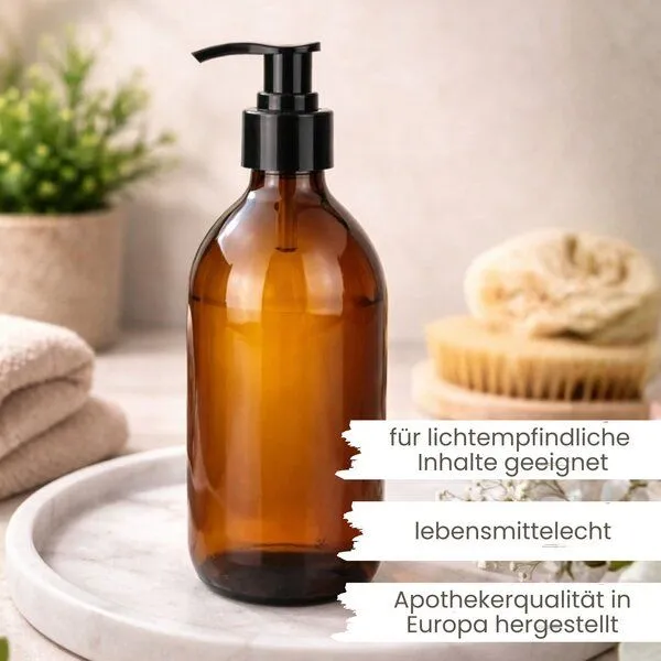mikken mikken Pumpspender braun 500 ml widerverwendbarer Seifenspender aus Braunglas 0,5 Liter Apothekerqualität – Produktbild 4 von 4