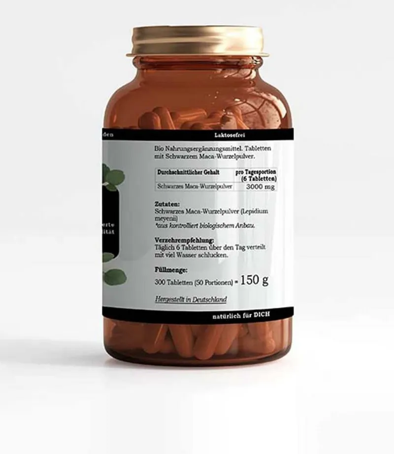 You&Nature Bio Maca schwarz 500 mg, 300 Tabletten vegan Tabletten, 300 er 300 St., 150 g, Laktosefrei, Ohne Nüsse, Sojafrei, Gelatinefrei, Glutenfrei – Produktbild 4 von 4