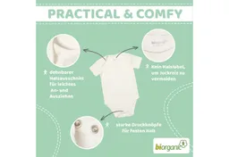 Biorganic Biorganic Kurzarmbody GOTS zertifiziert 5 Stück Baby Body Kurzarm für Junge & Mädchen (Set, 6-tlg., 5er-Pack Bodys & 1 Beutel) 100% Baumwolle (Bio), Babybekleidung mit Druckknöpfen, Unifarben – Produktbild 1 von 1