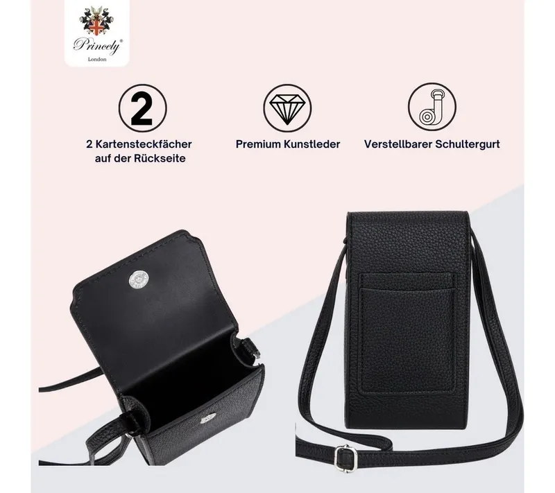 Princely London Handytasche Handytasche CELINA – Stilvoll, kompakt & immer griffbereit, Schwarz, – Produktbild 3 von 5