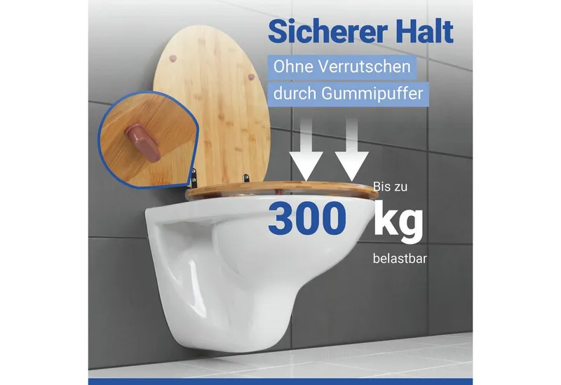 Wenko Wenko WC-Sitz Bambusa, aus Bambus, mit Absenkautomatik, feuchtigkeitsresistent, Beige|silberfarben, – Produktbild 2 von 5