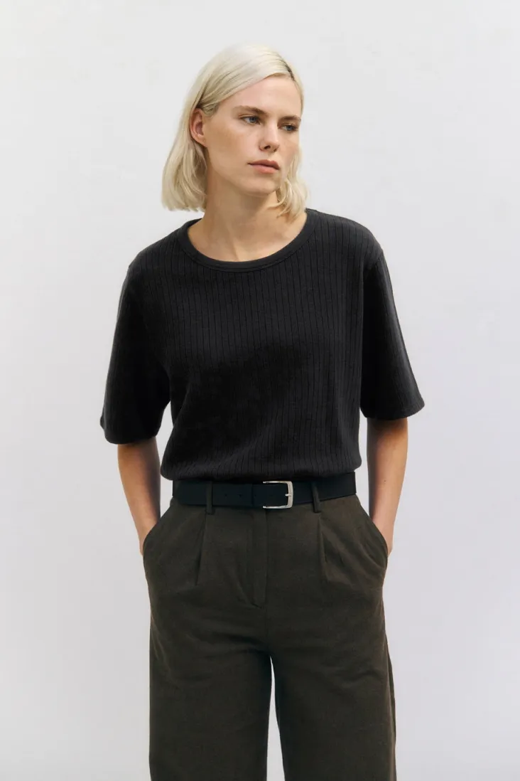 Rotholz Rotholz Damen vegan T-Shirt Gerippt Schwarz, Schwarz, – Produktbild 2 von 2