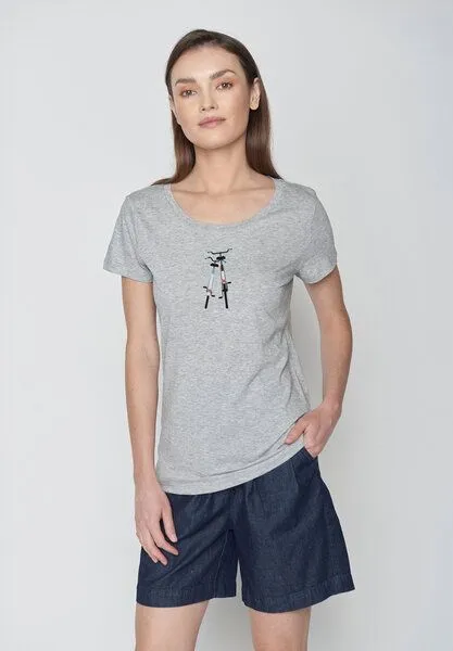 GreenBomb GREENBOMB Bike Romantic Loves - Lässiges T-Shirt aus Bio-Baumwolle / hochwertiger Print / GOTS / Fair & Vegan, Grau (heidegrau), – Produktbild 2 von 4