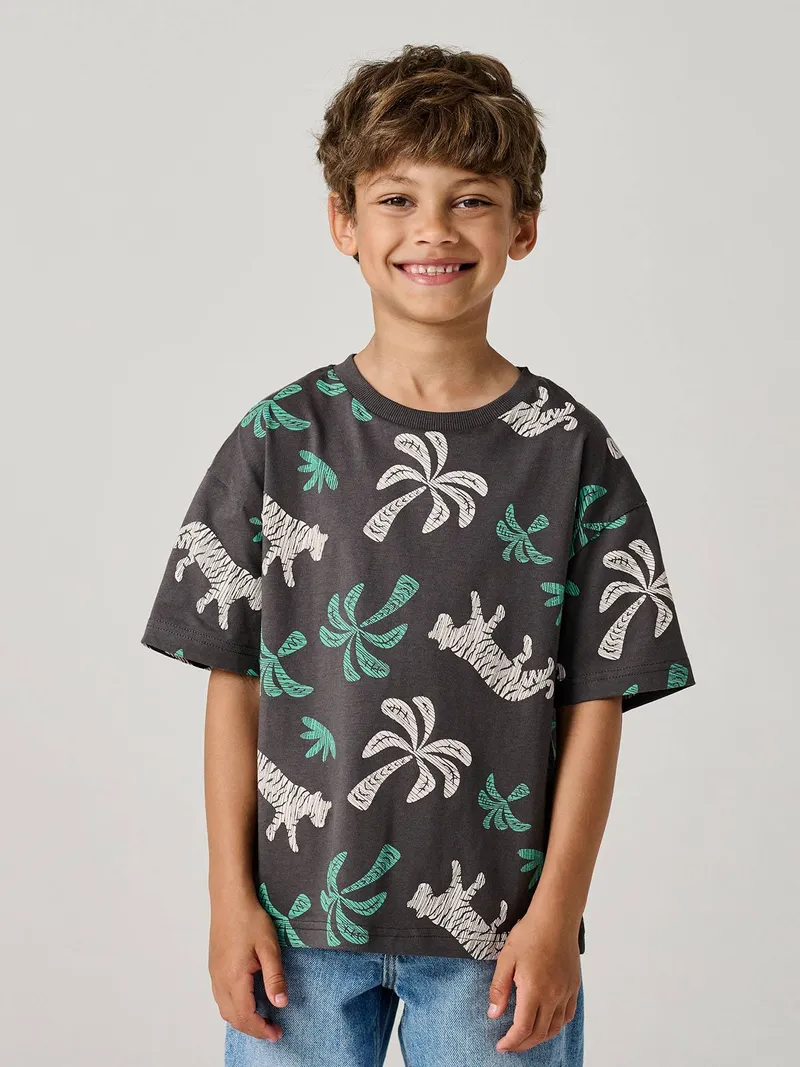 Vertbaudet T-Shirt bunter Alloverprint Jungen, Anthrazit, – Produktbild 1 von 4
