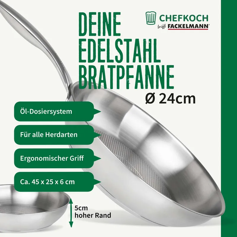 Chefkoch trifft Fackelmann Chefkoch trifft Fackelmann Bratpfanne München, Ø24cm, Edelstahl – Produktbild 2 von 3