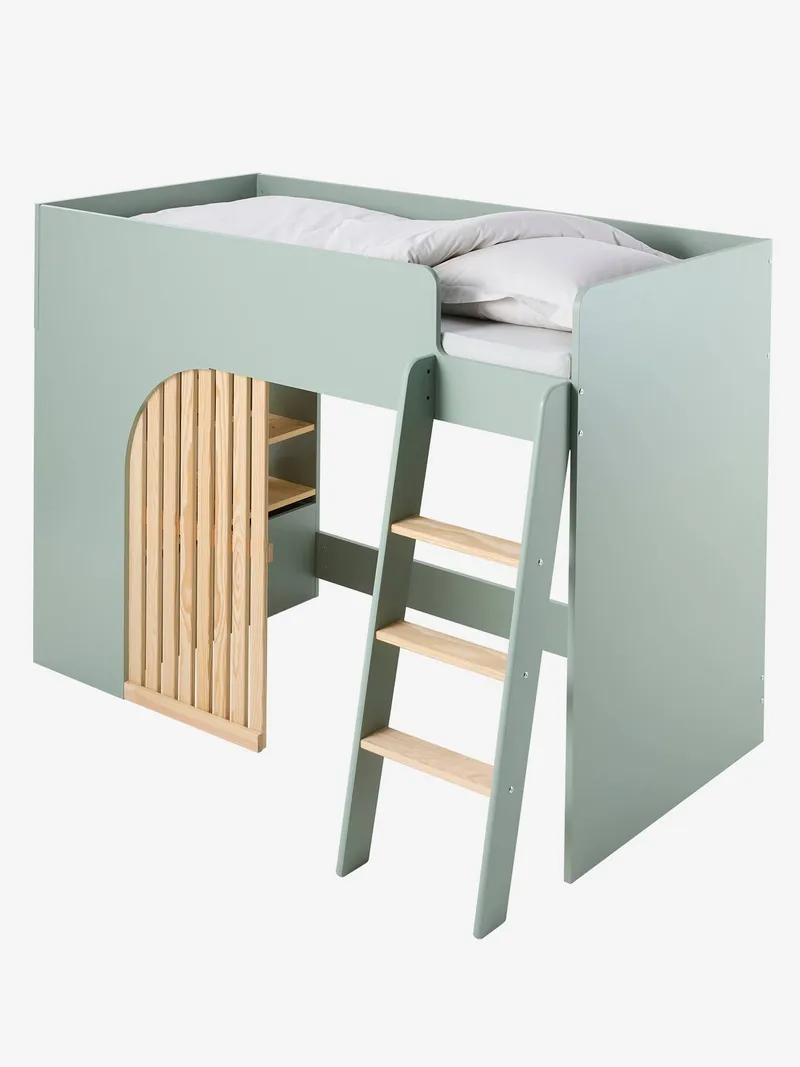 Vertbaudet Kinderbett mit Stauraum PLAYFUL Hochbett 90x190 cm, Grün, – Produktbild 3 von 4