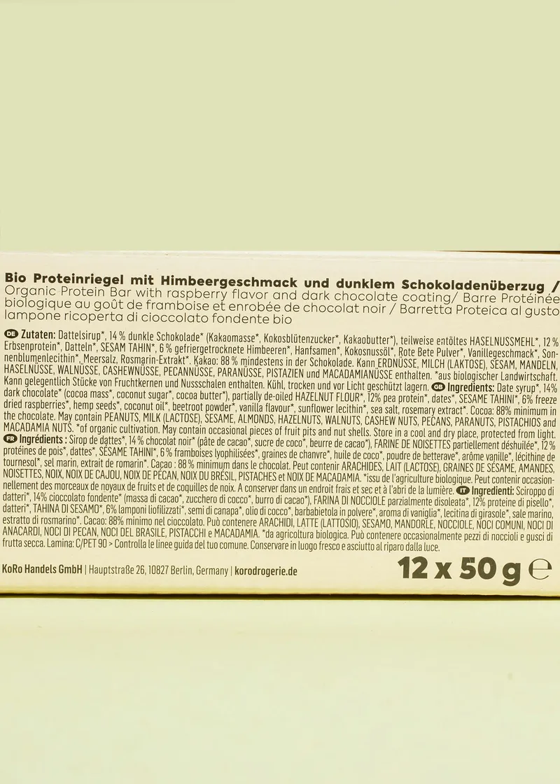 KoRo Veganer Bio Proteinriegel Raspberry | 12 x 50 g – Produktbild 3 von 5