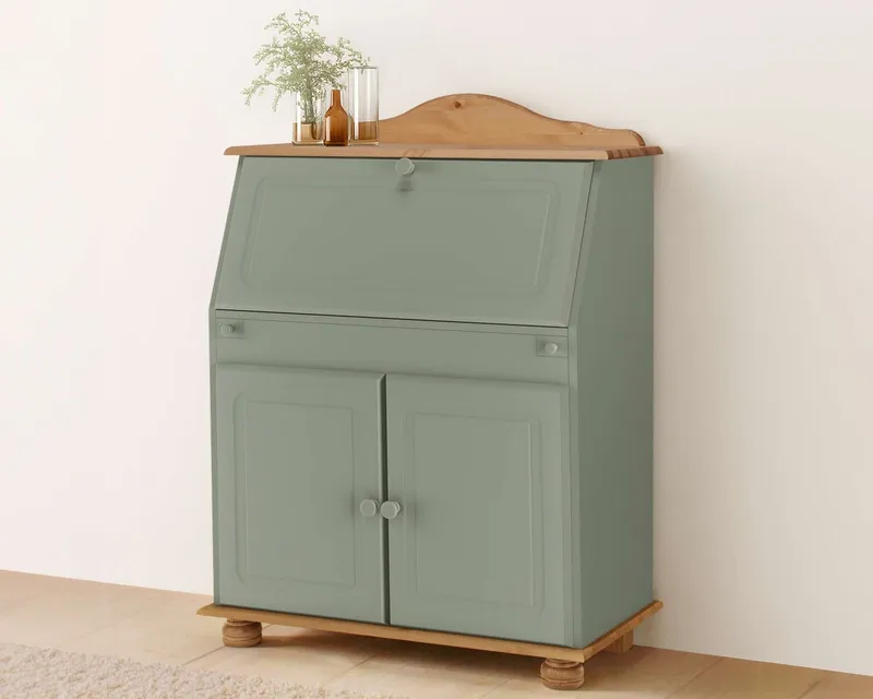 OTTO home Sekretär Mette, Schreibtisch im Landhausstil, aus Massivholz, Breite 82 cm, Grün, – Produktbild 1 von 5