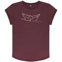 ilovemixtapes ilovemixtapes Paperboat Papierschiff Rolled Sleeve Damen T-Shirt aus Biobaumwolle, Stone washed burgundy (rot), – Produktbild 1 von 1