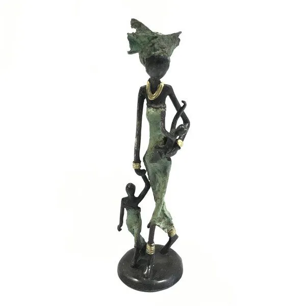 Moogoo Creative Africa Moogoo Creative Africa Bronze-Skulptur "Frau mit Kindern II" by Issouf | 25 cm | Unikat | versch. Farben, Grün, – Produktbild 1 von 2