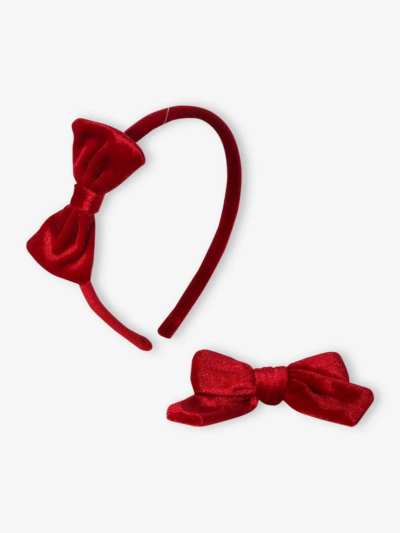 Vertbaudet Mädchen Accessoires: Haarreif & Haarspange aus Samt, Rot, – Produktbild 4 von 4