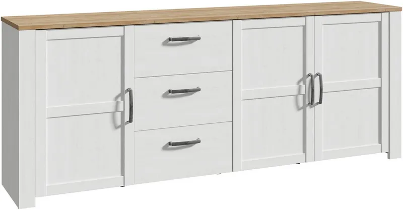 FORTE Sideboard Bohol, großes Sideboard,Breite 2,20 mtr. Soft-Close, Stauraum, B/H/T 220,8/87/42cm, 3 Türen, 3 SK, Weiß, – Produktbild 2 von 5