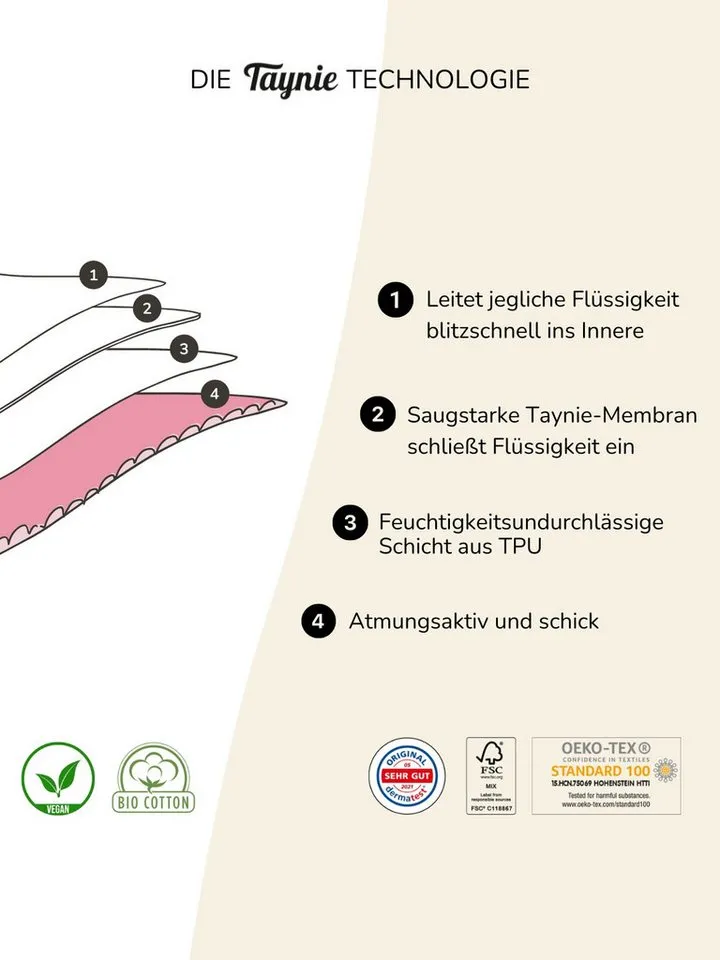 Taynie Taynie Periodenslip Brazilian - Periodenunterwäsche leichte Blutung - Damen (1er-Pack) Auslaufsichere Periodenunterwäsche / Periodenslip aus Bio Baumwolle, Beige|braun, – Produktbild 5 von 5