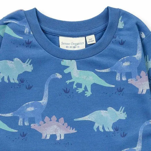 Sense Organics Sense Organics Kinder Schlafanzug, Modell LONG JOHN SWEAT, Cooler dino-druck auf blauem hintergrund, – Produktbild 3 von 4