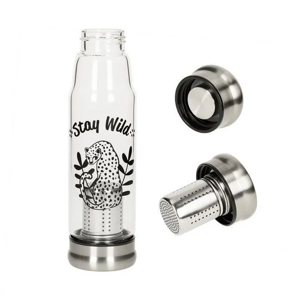 elasto elasto Glasflasche mit Teeeinsatz - Neoprenhülle und Motiv 0,5 l, Stay wild, – Produktbild 3 von 3