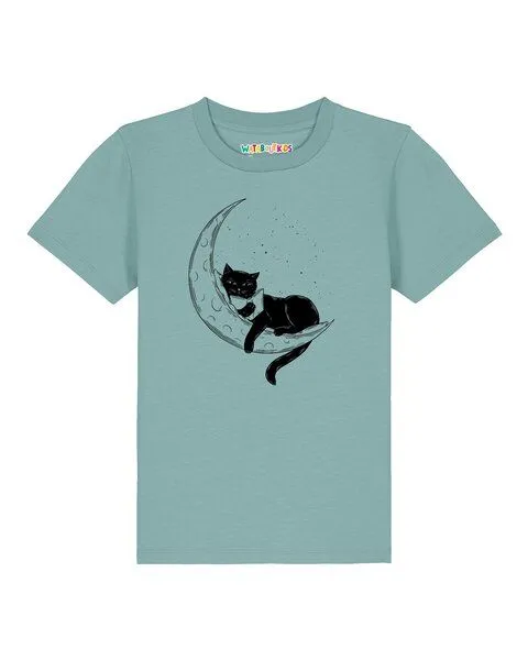 watabout.kids watabout.kids T-Shirt Kinder Katze auf dem Mond, Teal monstera, – Produktbild 1 von 2