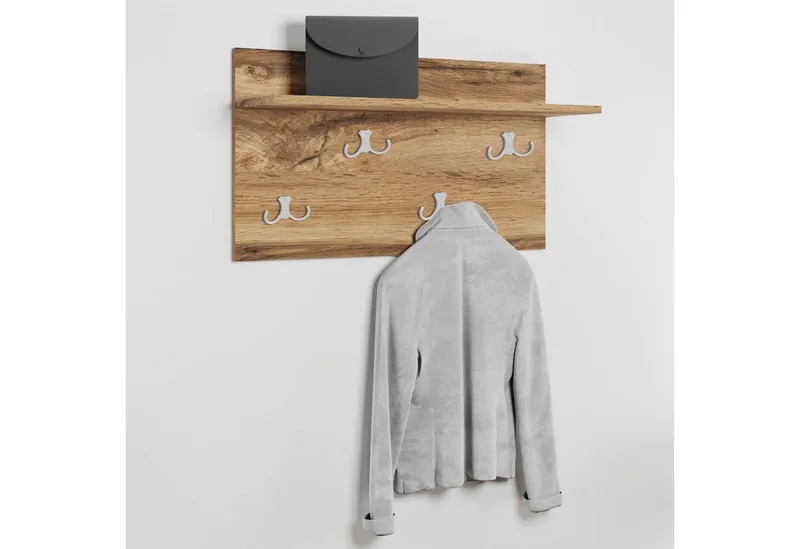 OTTO home Garderobenpaneel Paris (1 St), Praktische Wandgarderobe mit Doppelhaken (B/T/H): 70/21,5/40 cm, Braun, – Produktbild 3 von 5