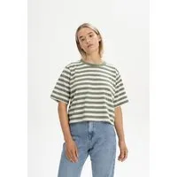 MELA Cropped T-Shirt Style DESNA Stripes | von MELA | Fairtrade & GOTS zertifiziert, Thymian gestreift, – Produktbild 1 von 1