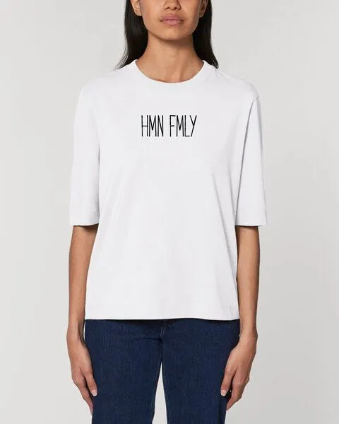 Human Family Human Family Kastenförmiges Damen T-Shirt "HMN FMLY", Weiss, – Produktbild 1 von 3