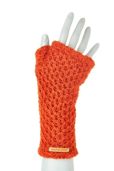 short'n'pietz short'n'pietz Schurwollhandstulpen mit Wabenstrickmuster, handgestrickt, Rost, – Produktbild 1 von 1