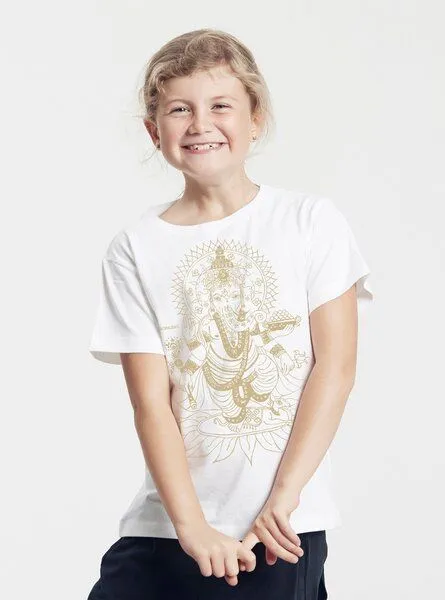 Peaces.bio - handbedruckte Biomode Peaces.bio - handbedruckte Biomode Bio-Kinder T-Shirt Ganesha, Weiß, – Produktbild 2 von 2