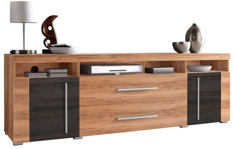 OTTO home Lowboard Roger,Breite 182 cm, stilvolle TV-Kommode, 2Türen 2 Schubladen, TV-Schrank mit viel Stauraum, TV-Board, Braun, – Produktbild 2 von 5