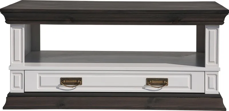 OTTO home Couchtisch Vinales mit Messinggriffen im Jugendstil und einer Schublade, mit Zierleiste und elegantem Sockel, Weiß, – Produktbild 4 von 5