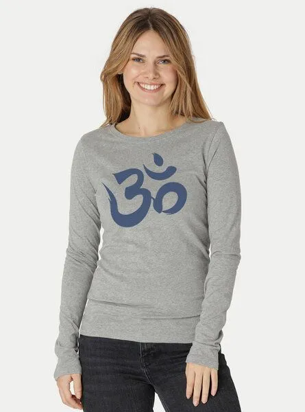 Peaces.bio - handbedruckte Biomode Peaces.bio - handbedruckte Biomode Bio-Damen-Langarmshirt "OM", Königsblau, – Produktbild 3 von 3