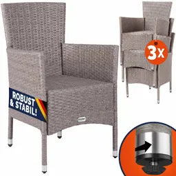 Casaria® Polyrattan Gartenstuhl 3er-Set Creme stapelbar – Produktbild 1 von 1