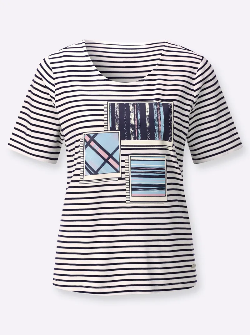 Witt Ringelshirt ecru-marine-bedruckt, Ecru-marine-bedruckt, – Produktbild 1 von 2