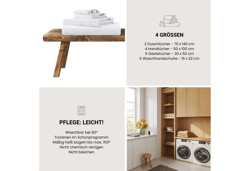 Schiesser Schiesser Waschhandschuh Skyline Color aus 100 % Baumwolle mit eleganter Streifenbordüre, (5-St), OEKO-TEX® MADE IN GREEN, Weiß, – Produktbild 5 von 5