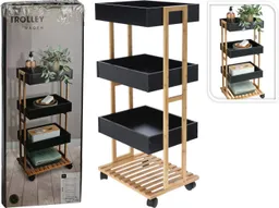 Koopman Badregal Schwarz Holz Aufbewahrung Bambus 84cm Ablage Bad, Stück 1-tlg., 4 Etagen, Schrank, Handtuchhalter, Badezimmer, 84cm hoch – Produktbild 1 von 1