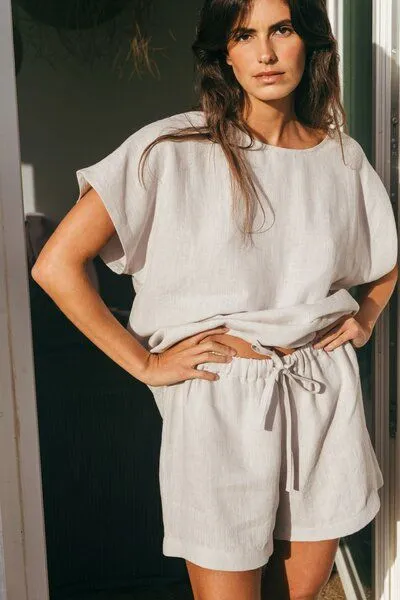 AmourLinen AmourLinen Kurzarm-Pyjama-Set CLOUD NINE, Creme, – Produktbild 3 von 4