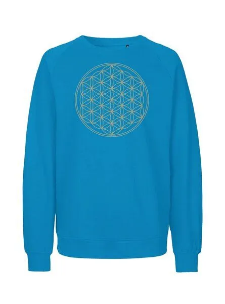 Peaces.bio - handbedruckte Biomode Peaces.bio - handbedruckte Biomode Bio Damen Sweatshirt Loose Fit Die Blume des Lebens, Türkis, – Produktbild 1 von 2