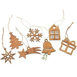 ReineNatur ReineNatur Weihnachtsbaumanhänger - Weihnachtsdeko - 7-tlg. Set aus Eichenholz - mit Hanfkordel – Produktbild 1 von 1