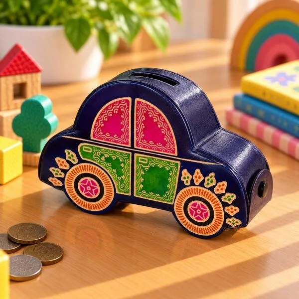 Janselo Auto Kinder-Spardose aus Shanti-Leder in Blau – Produktbild 2 von 4