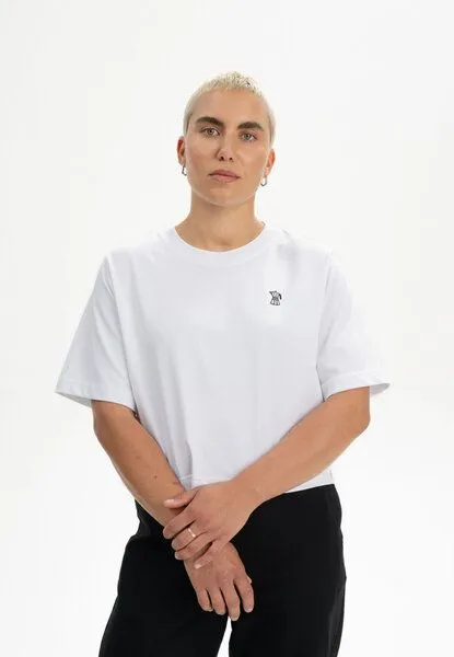 MELA Cropped T-Shirt schwer JOSHNA Stickerei | von MELA | Fairtrade & GOTS zertifiziert, Weiss / kaffee, – Produktbild 1 von 4