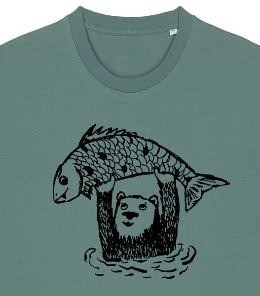 päfjes päfjes Björn der Bär & Fido der Fisch - Fair gehandeltes Männer/Unisex T-Shirt, Grün, – Produktbild 4 von 4