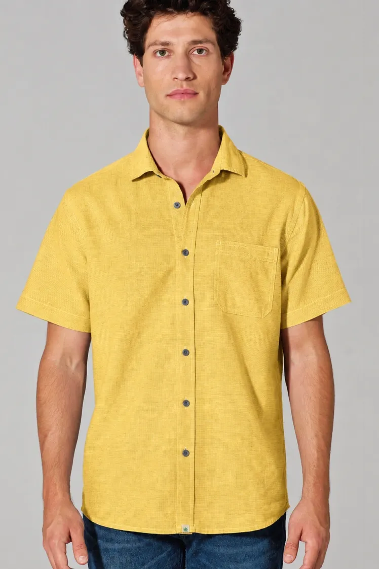 HempAge Hempage Herren vegan Gelbes Kurzarm Shirt, Gelb, – Produktbild 2 von 2