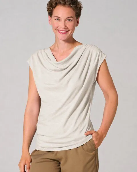 HempAge HempAge Wasserfallausschnitt Top Hanf/Biobaumwolle, Distel (beige), – Produktbild 1 von 4