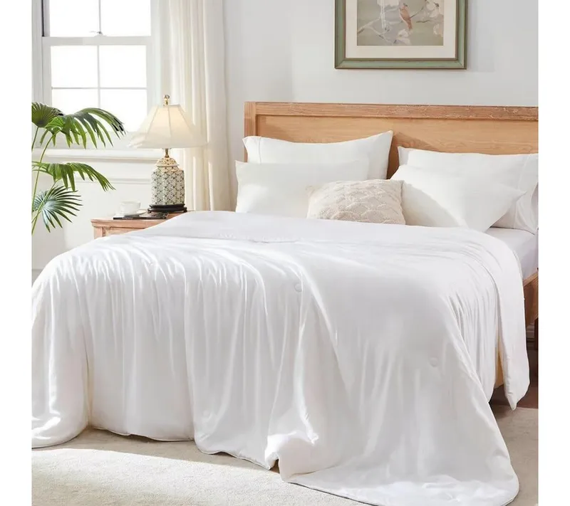 Elemuse Sommerbettdecke Kühldecke Sommerdecke, Selbstkühlende Atmungsaktive Extraleicht Decke, Füllung: 30% hochwertig Sojafaser und 70% Polyester, Bambus Sommer Weich Wohndecke OEKO-TEX®, Weiß, – Produktbild 2 von 5