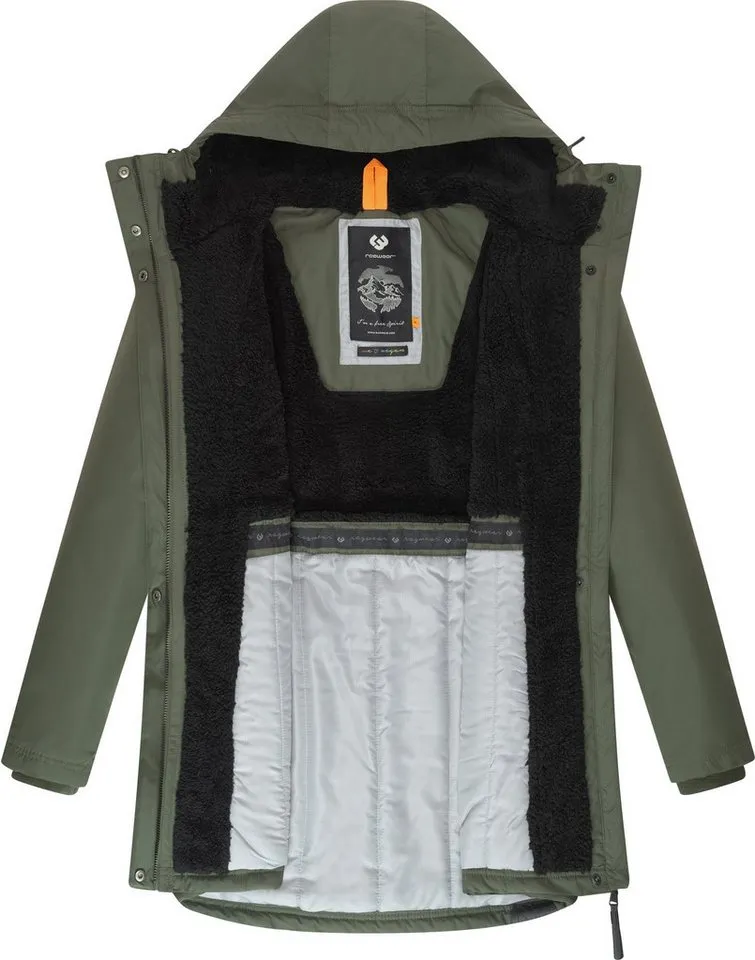 ragwear ragwear Wintermantel Elsien wasserdichter Winterparka mit Teddyfell-Futter, Grün, – Produktbild 1 von 4