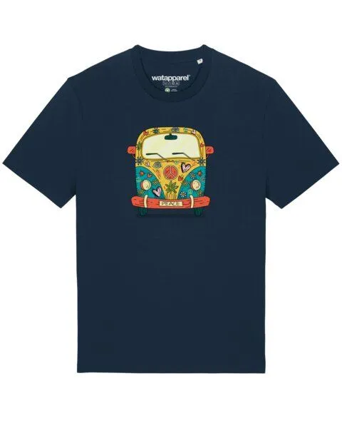 watapparel watapparel T-Shirt Unisex Hippies Bus, French navy, – Produktbild 1 von 3